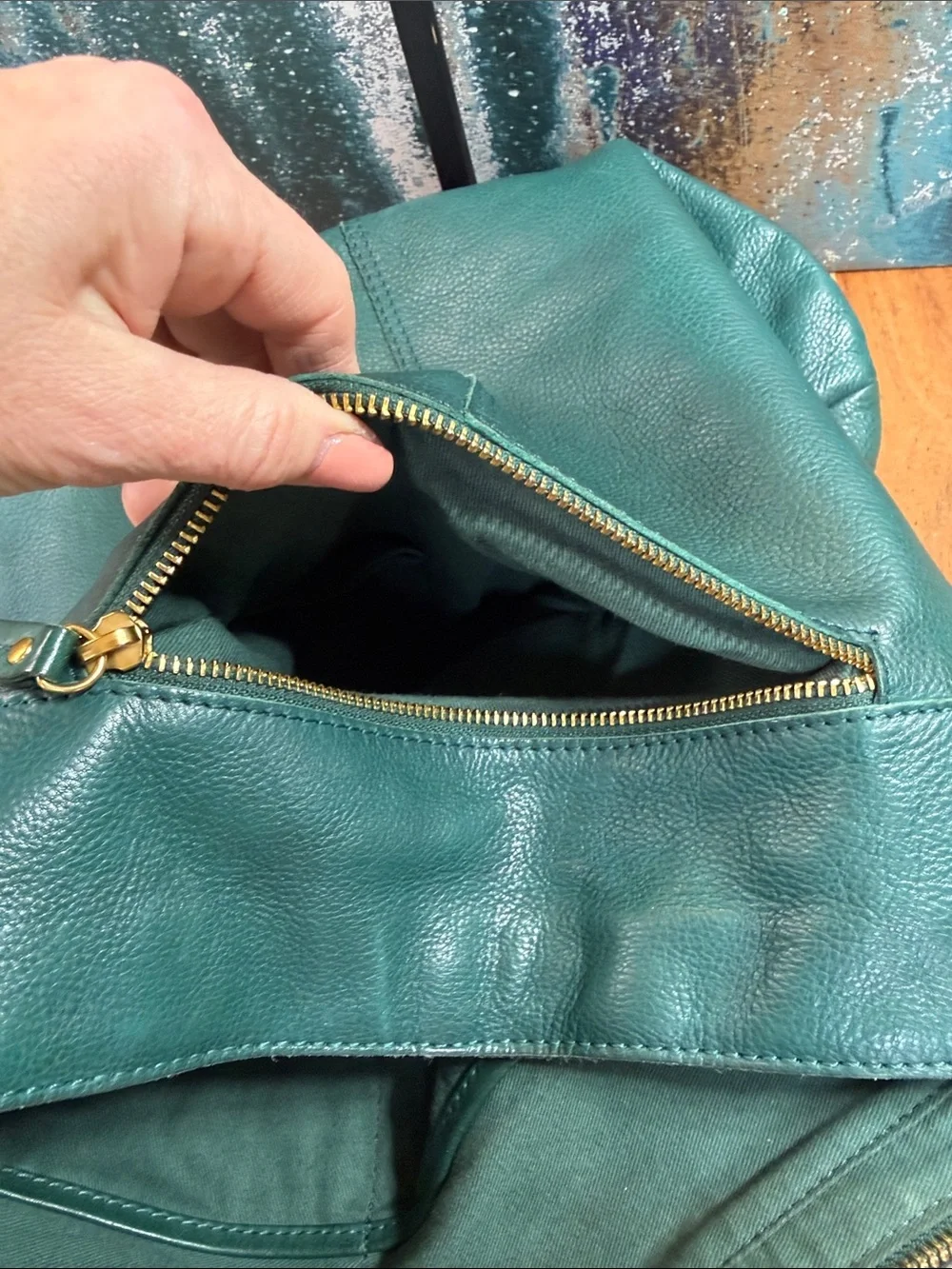 American Leather Co Boho Hunter Green Patchwork Leather Satchel/Crossbody (EUC)